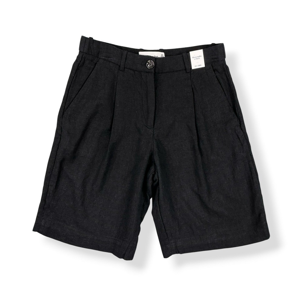 Abercrombie & Fitch Shorts Women 23 (26Wx9L) Black Pleated Linen Blend NWT